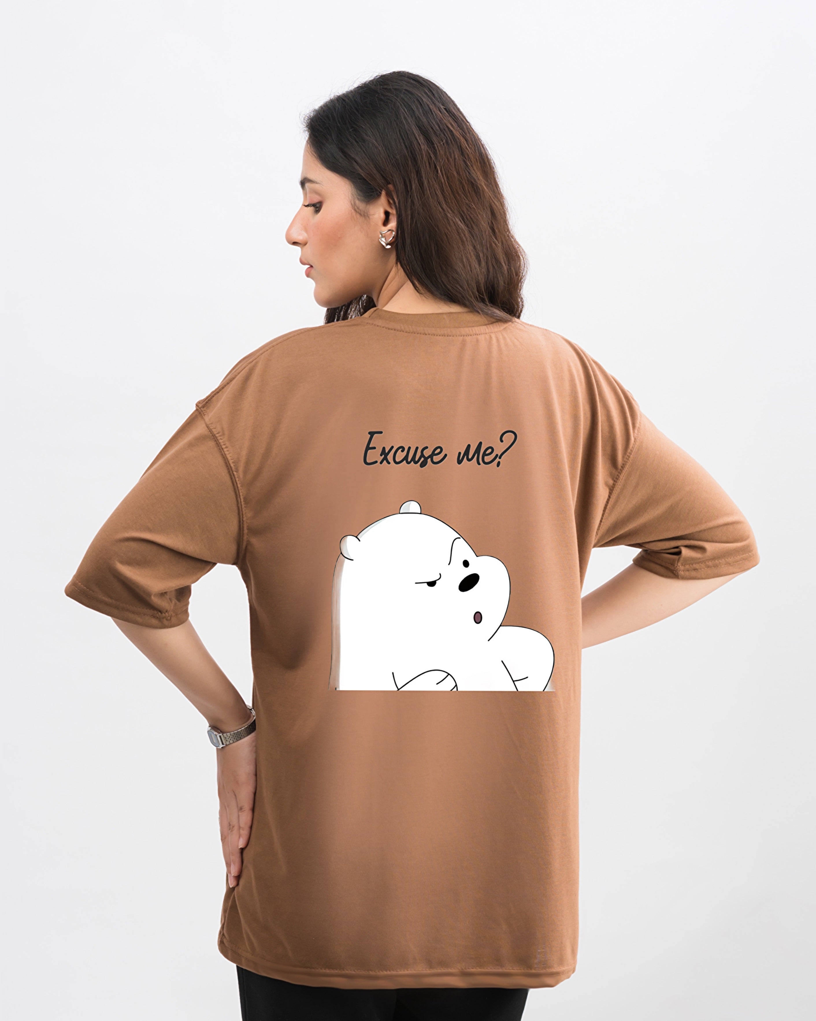 Excuse Me Bear Graphic Drop Shoulder Oversized Tee Coffee