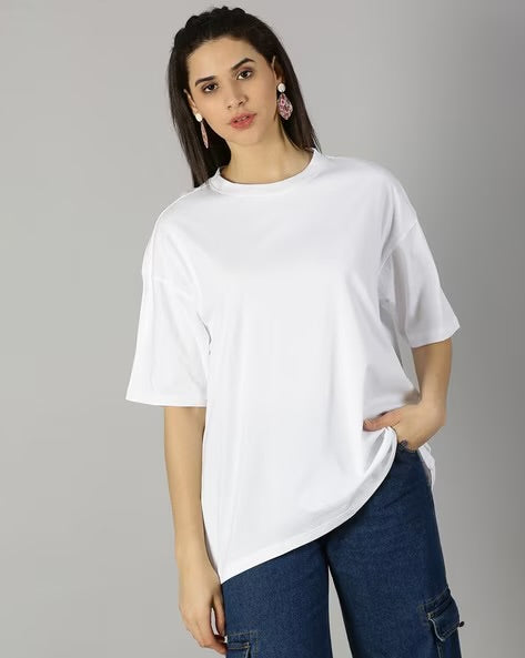 Womens Basic Oversized Drop Shoulder Tee White