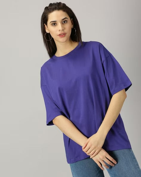 Womens Basic Oversized Drop Shoulder Tee Violet