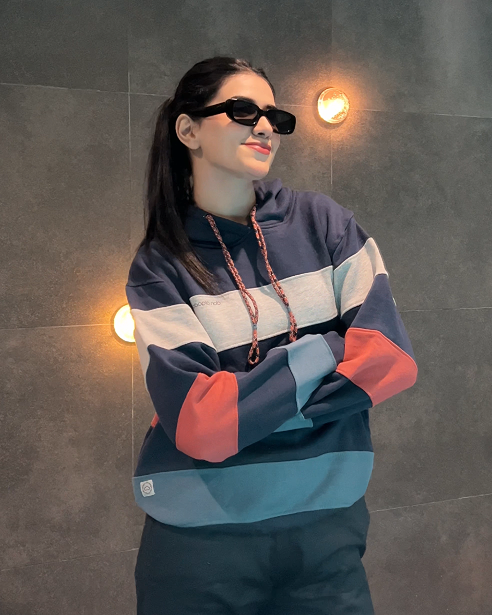 Polar Color Block Oversized Hoodie- Blue Splash