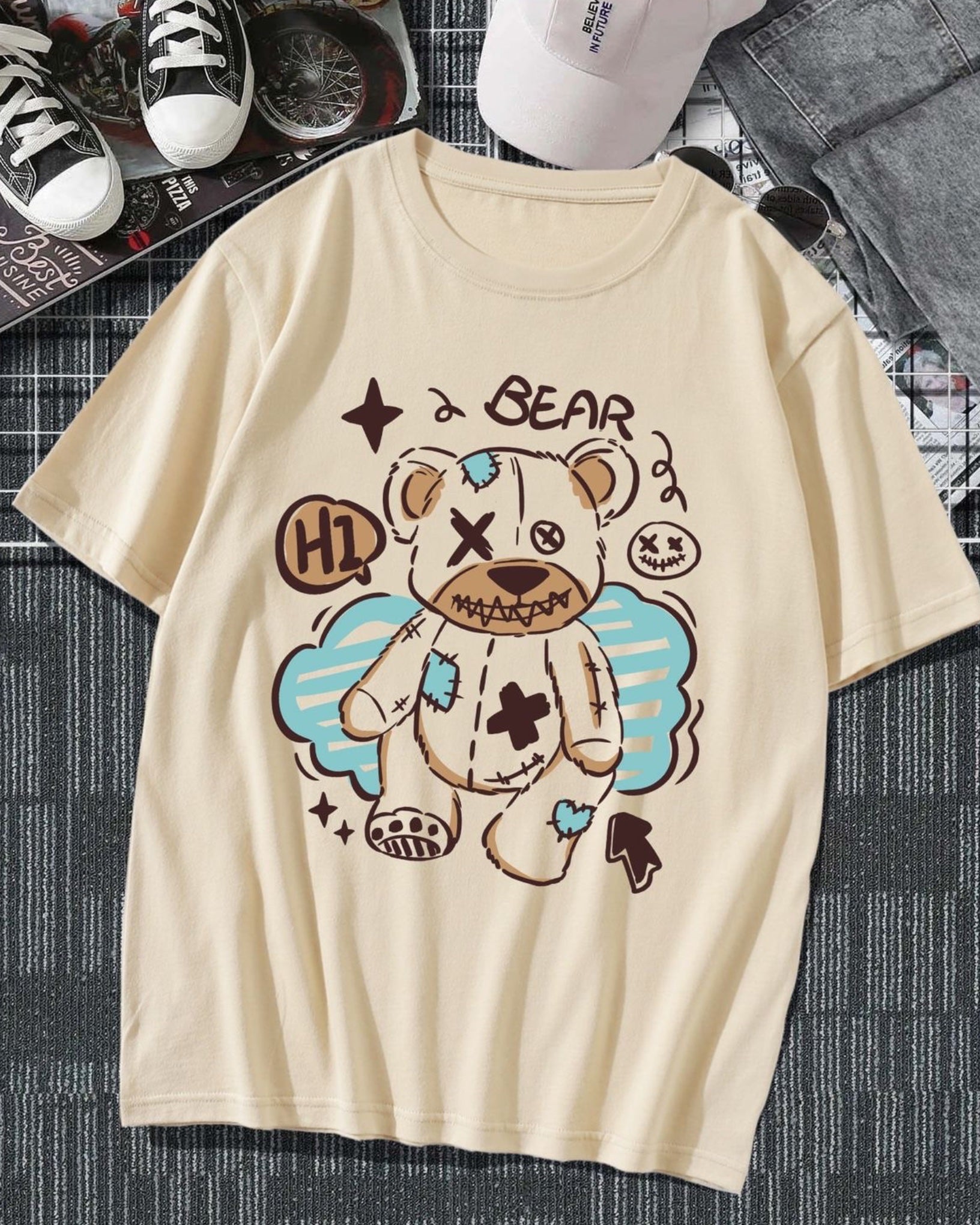 Hi Bear Graphic Drop Shoulder Oversized T-shirt