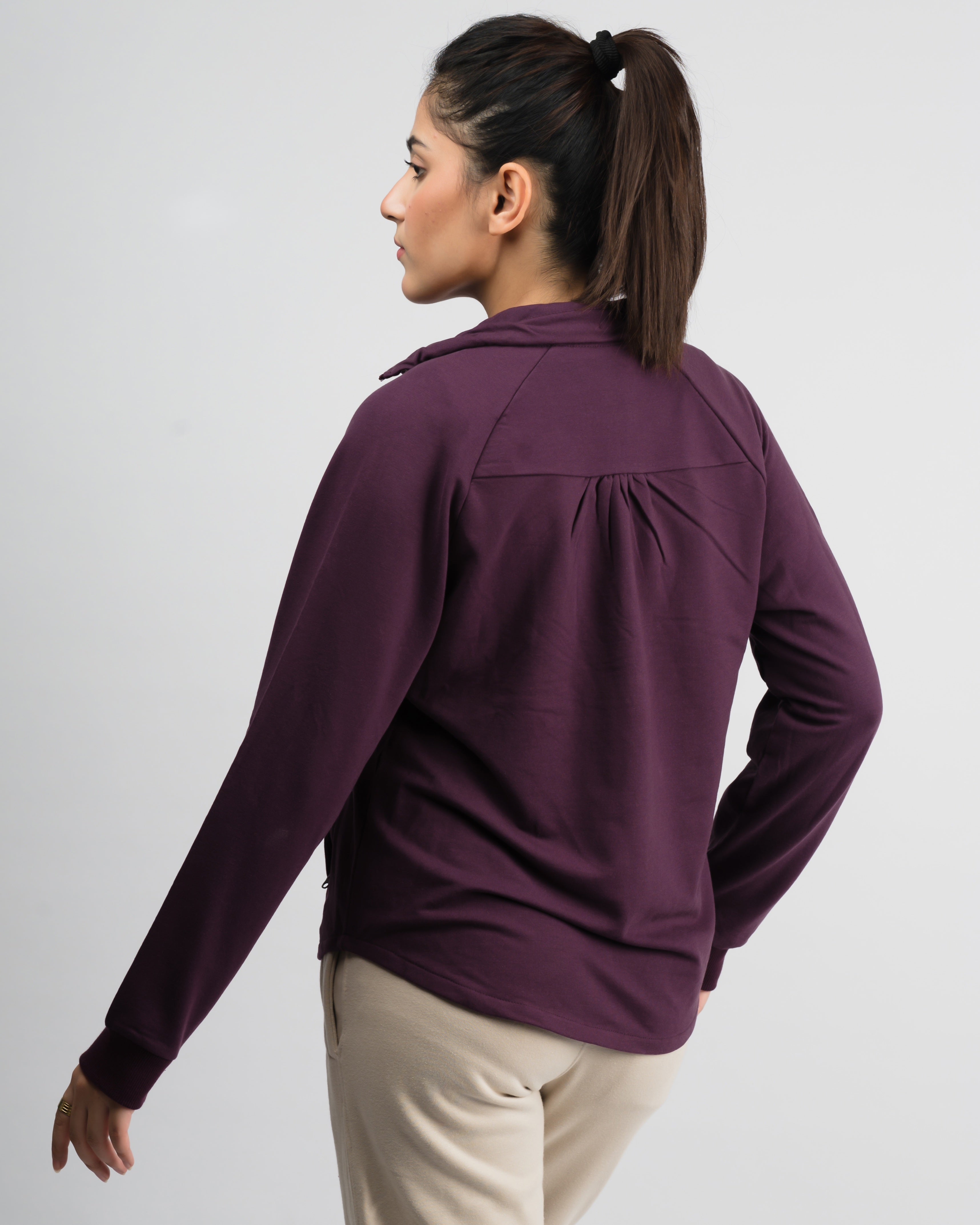 Classic Mock Neck Zipper Jacket Purple