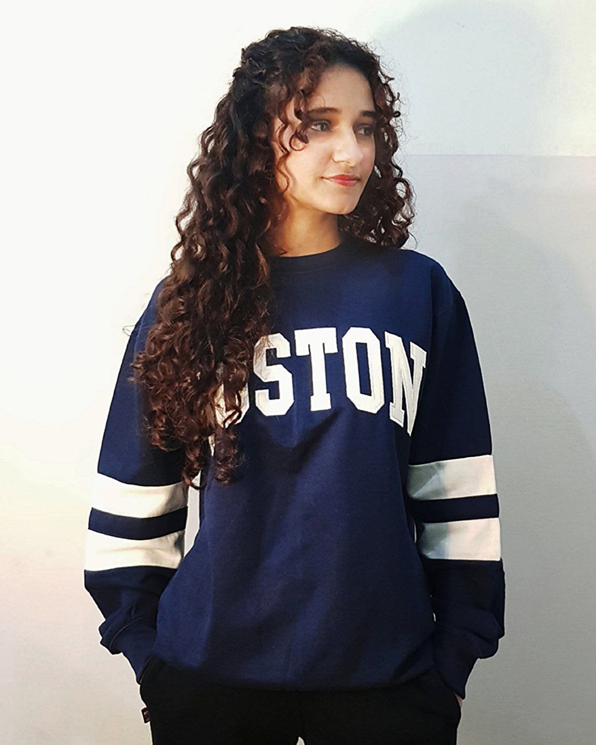 Boston Embroidered Contrast sleeve Sweatshirt
