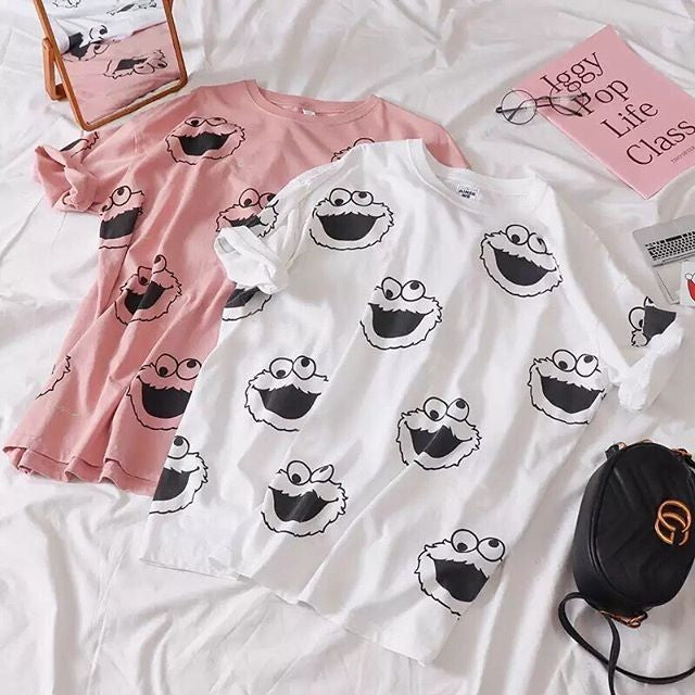 Cookie Monster Graphic Drop Shoulder oversized T-shirt