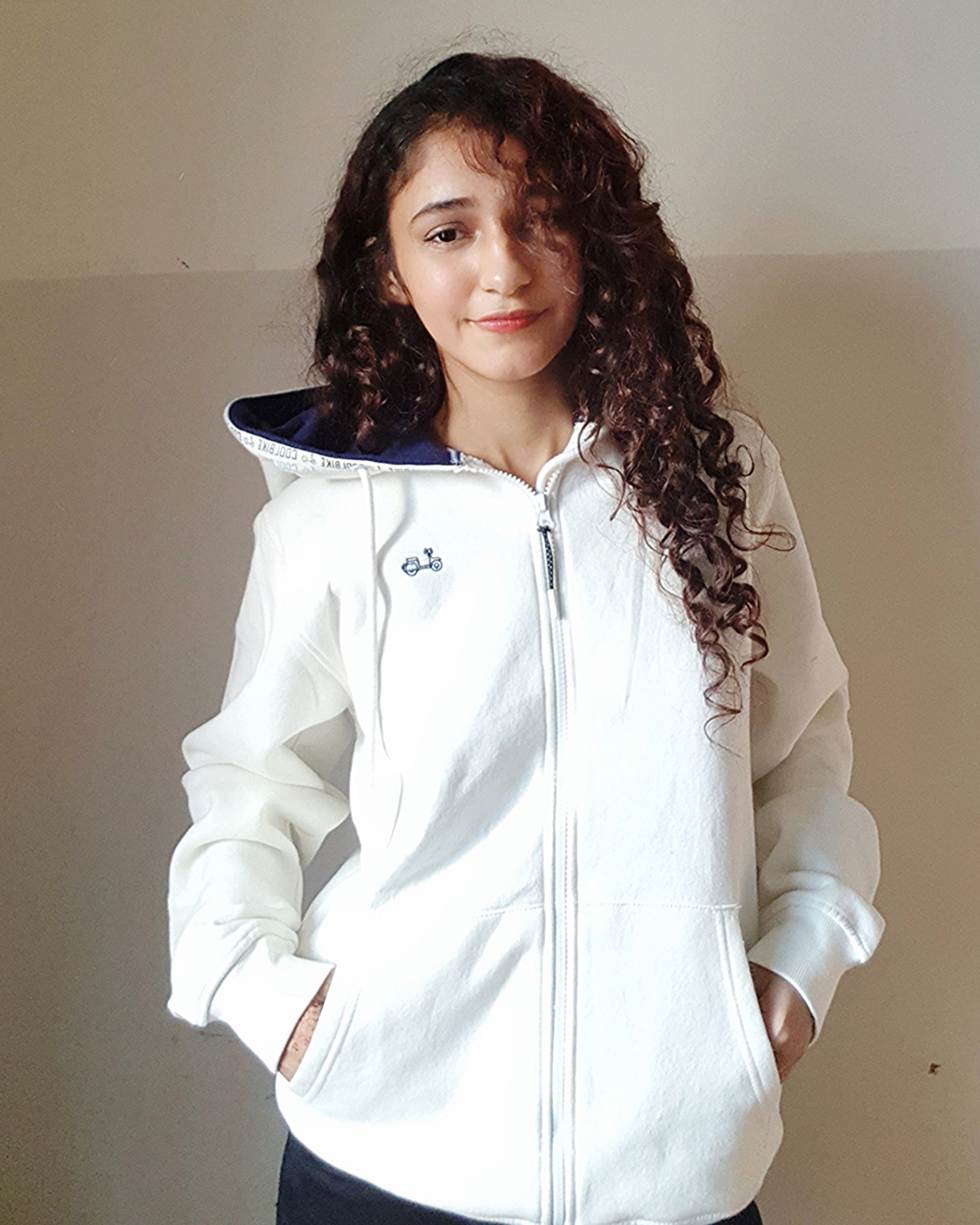 Cool Vibe White Contrast Hooded Pull Over Zipper