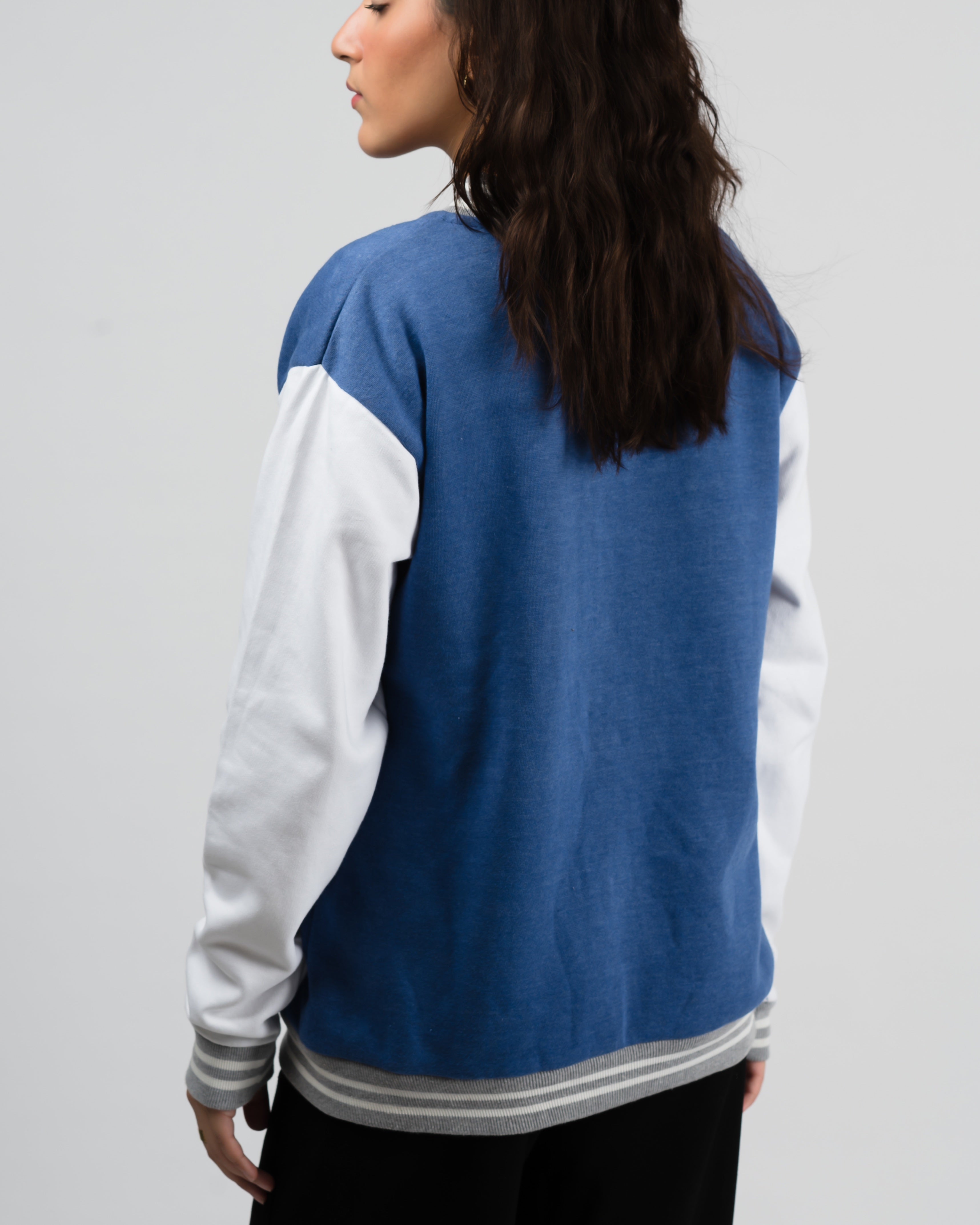 London Embroidered Zipper Baseball Jacket Blue