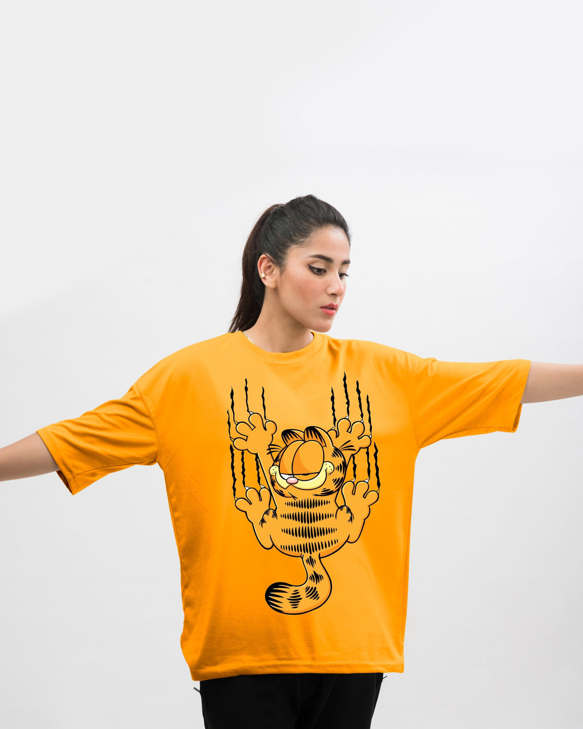 Garfield Graphic Drop Shoulder Oversized Tee Yellow