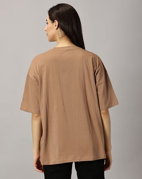 Womens Basic Oversized Drop Shoulder Tee Coffee