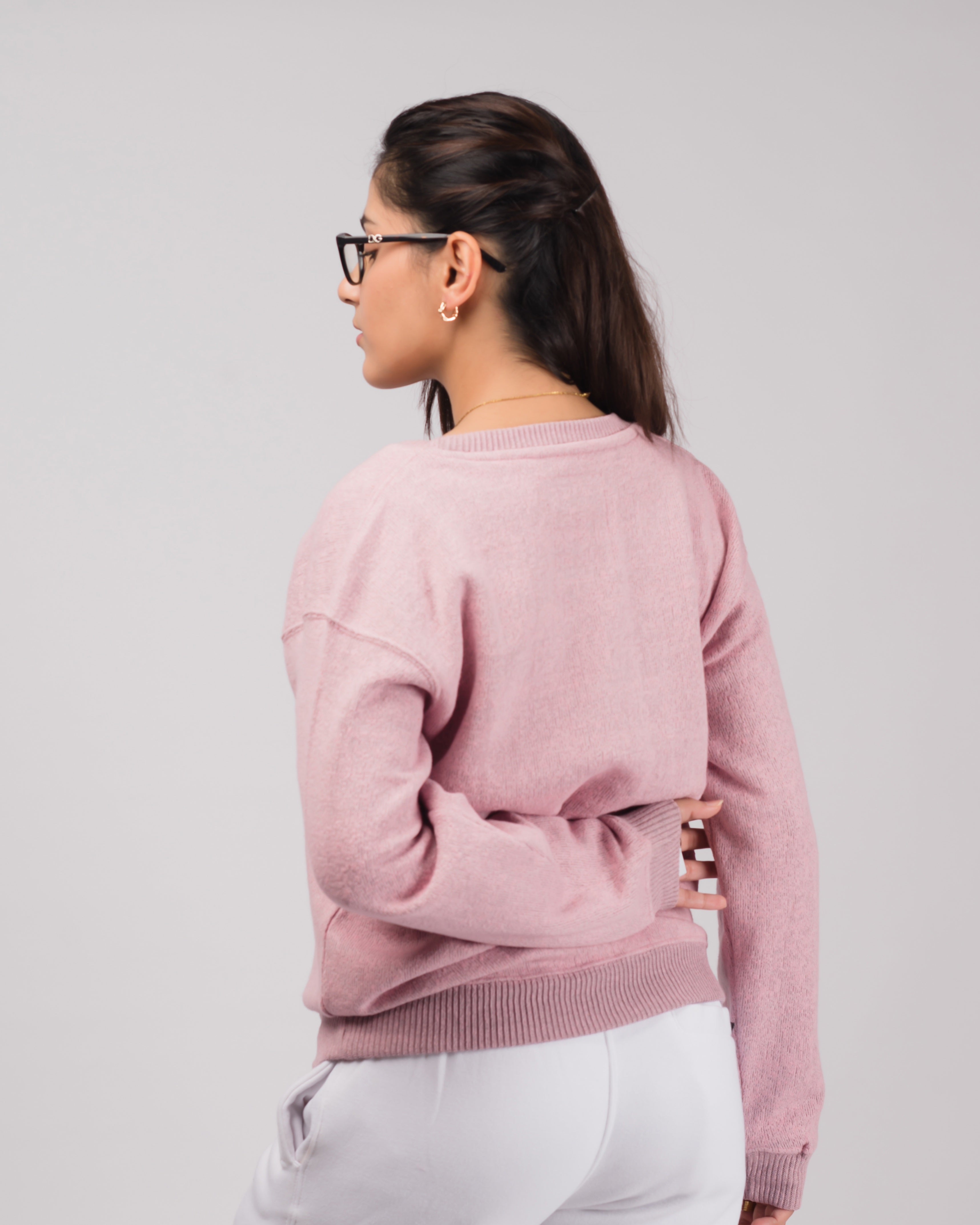 Six Flag Embroidered Irish Knitted Sweater Pink