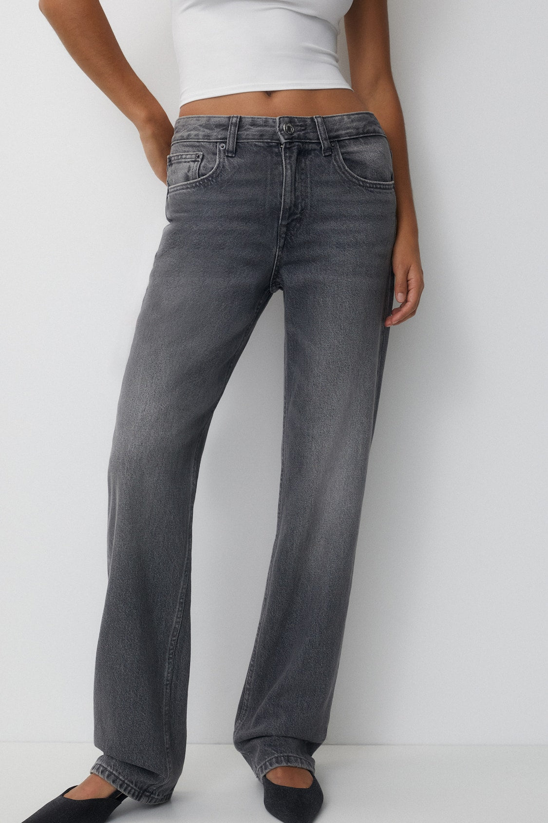 Charcoal Mid Waist Straight Leg Jeans