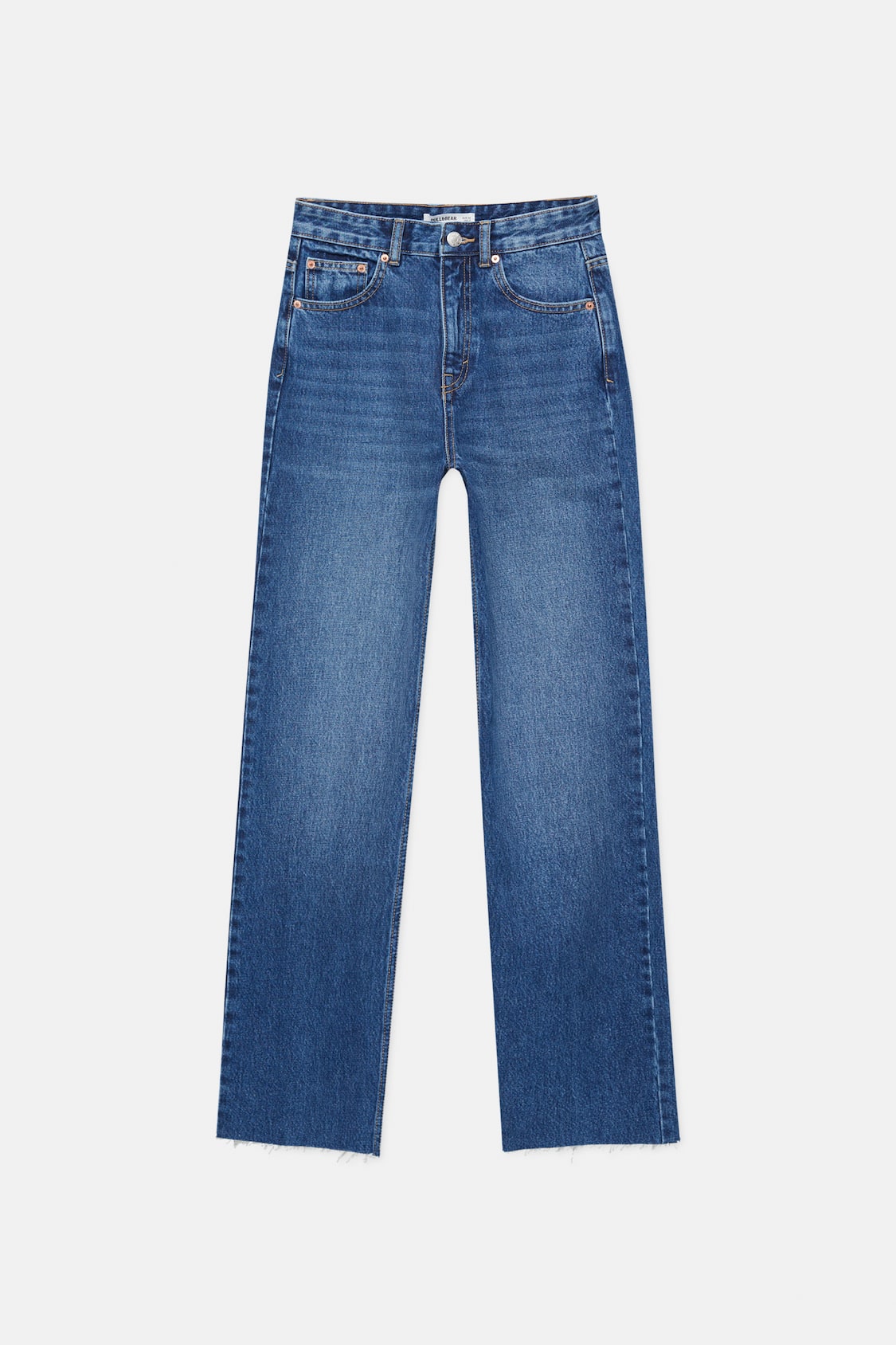 Denim Blue Straight Leg High Waist Jeans