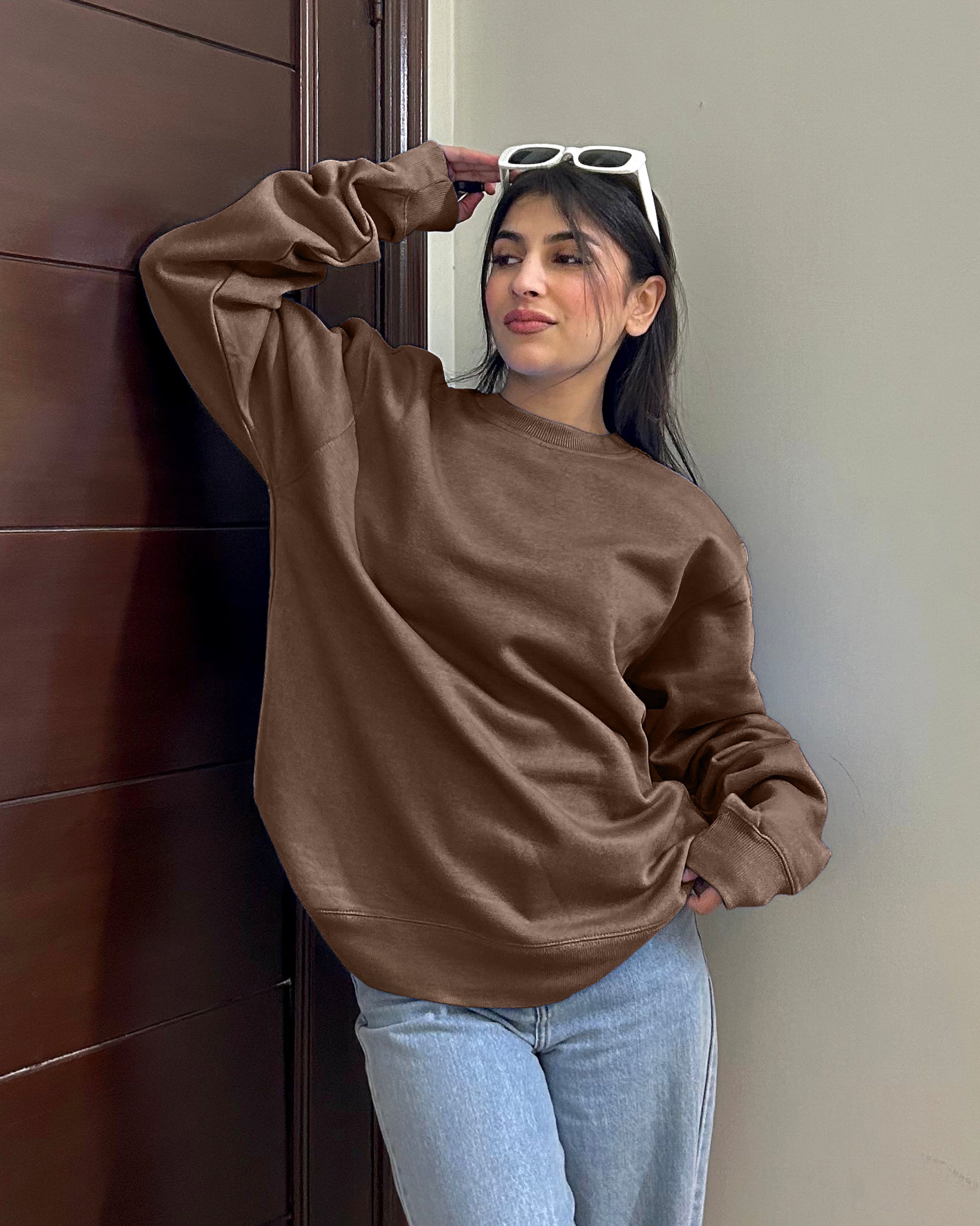 Premium Basic Oversized Fit Sweatshirt Brown