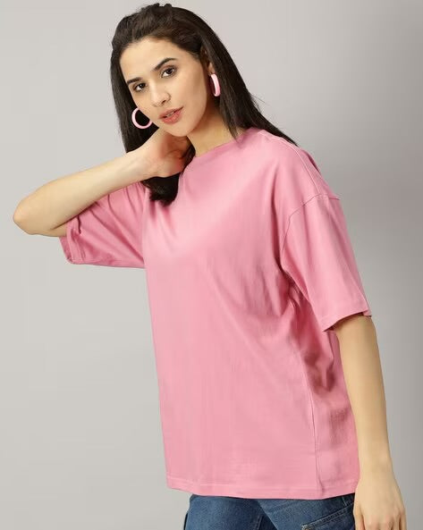 Womens Basic Oversized Drop Shoulder Tee Pink