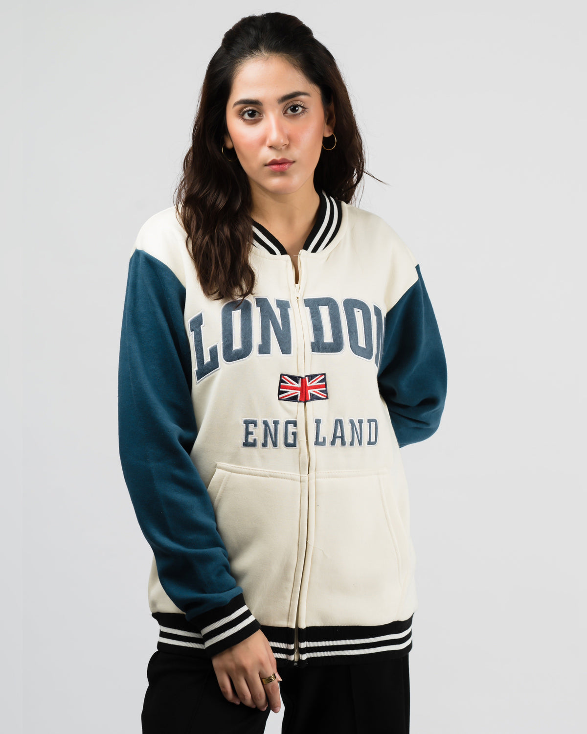 London Embroidered Zipper Baseball Jacket