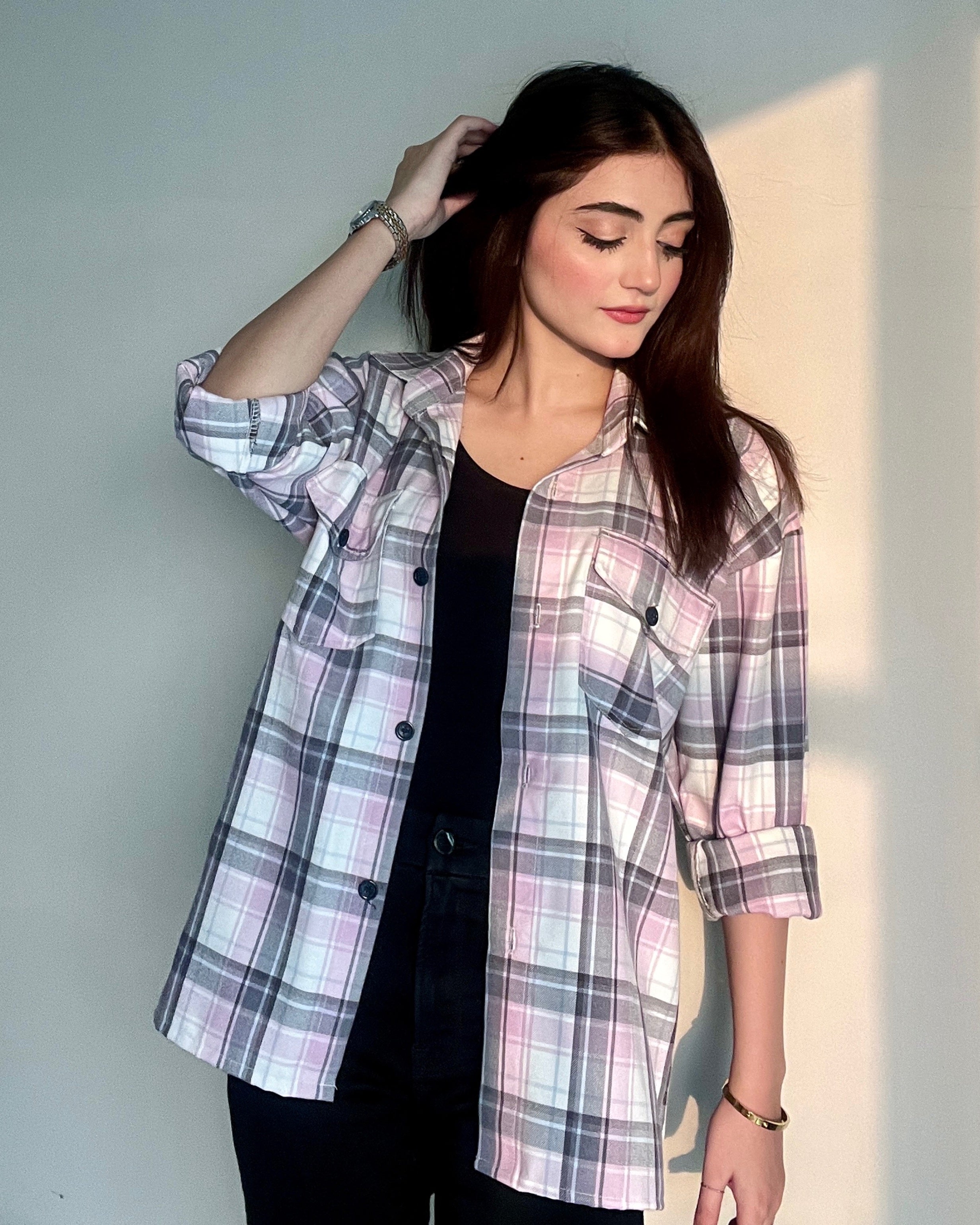 Fuscia Plaid Flannel Oversized Shacket