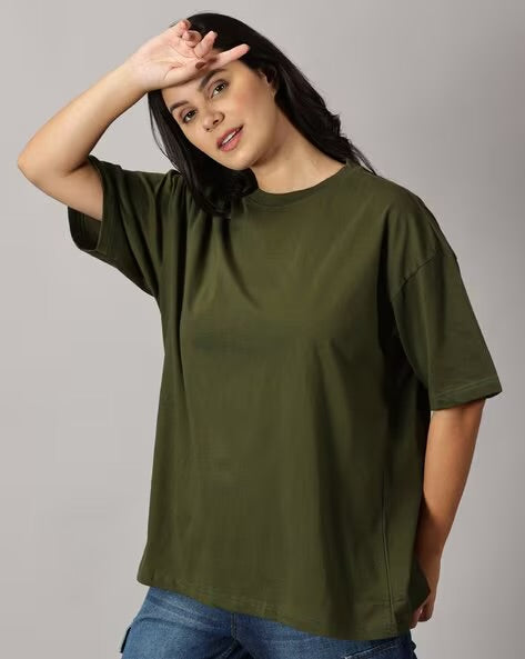 Womens Basic Oversized Drop Shoulder Tee Olive
