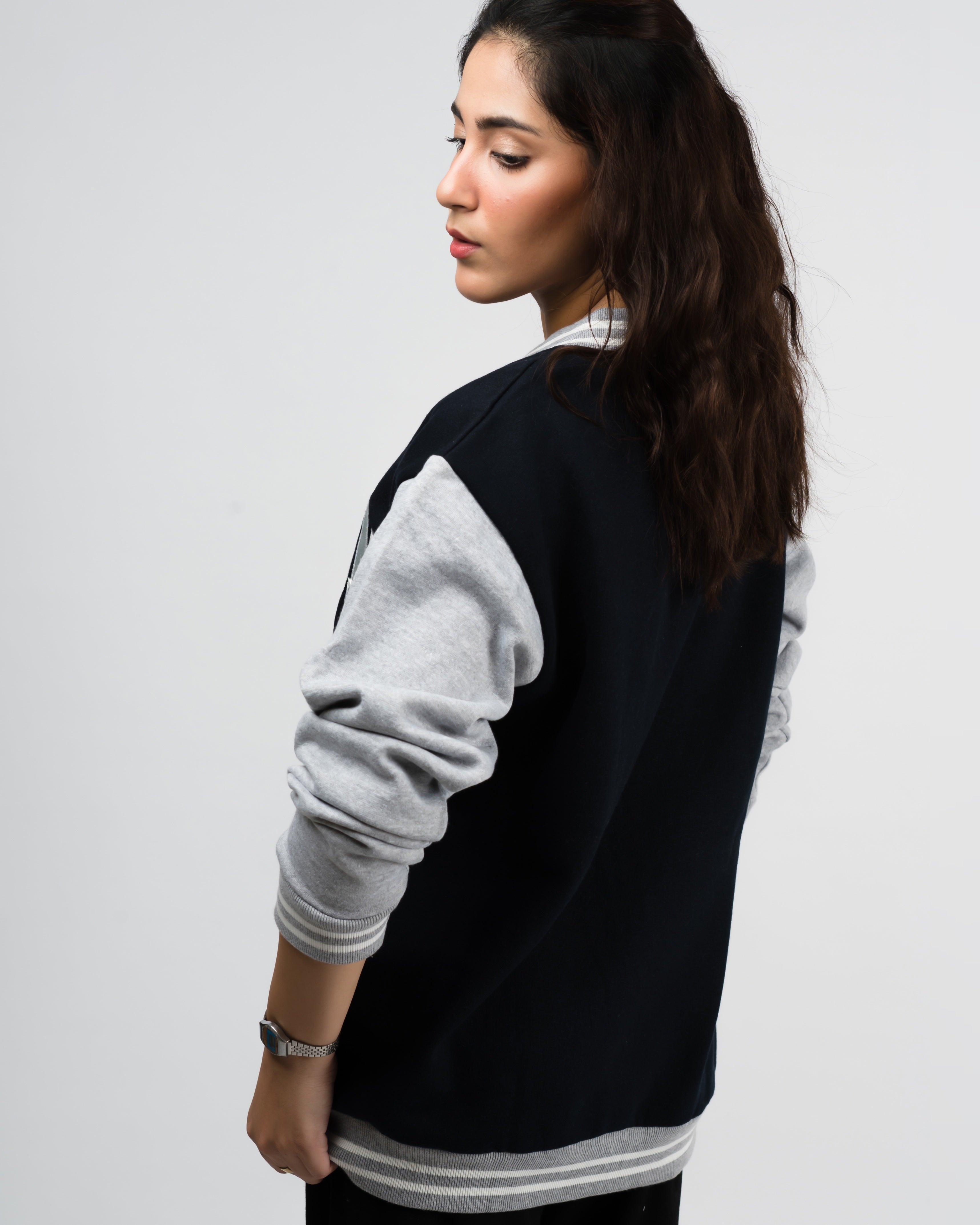 London Embroidered Zipper Baseball Jacket Black