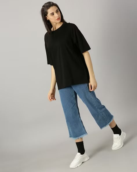 Womens Basic Oversized Drop Shoulder Tee Black