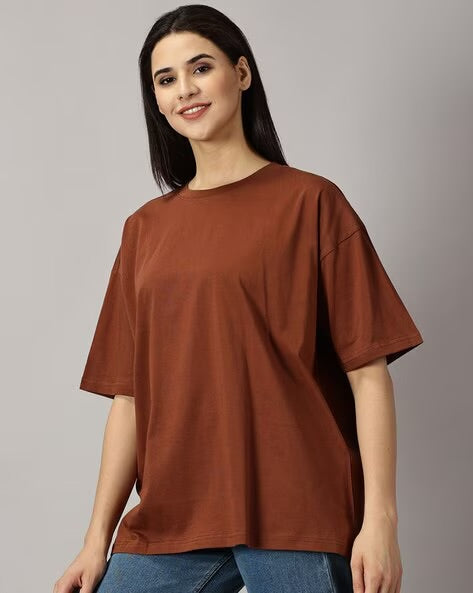 Womens Basic Oversized Drop Shoulder Tee Brownie
