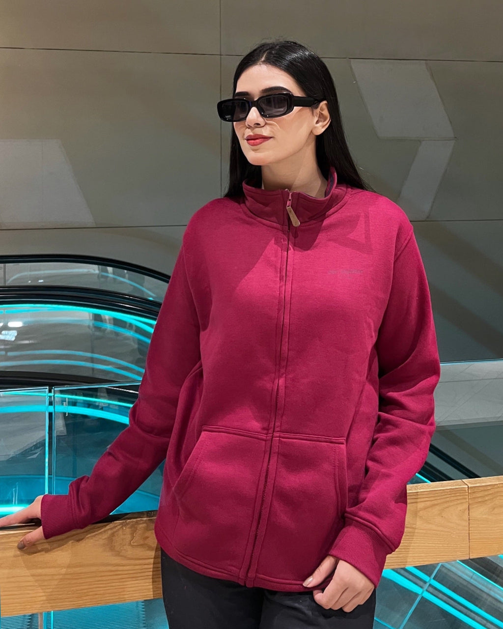 Mock Neck Zipper Jacket Maroon