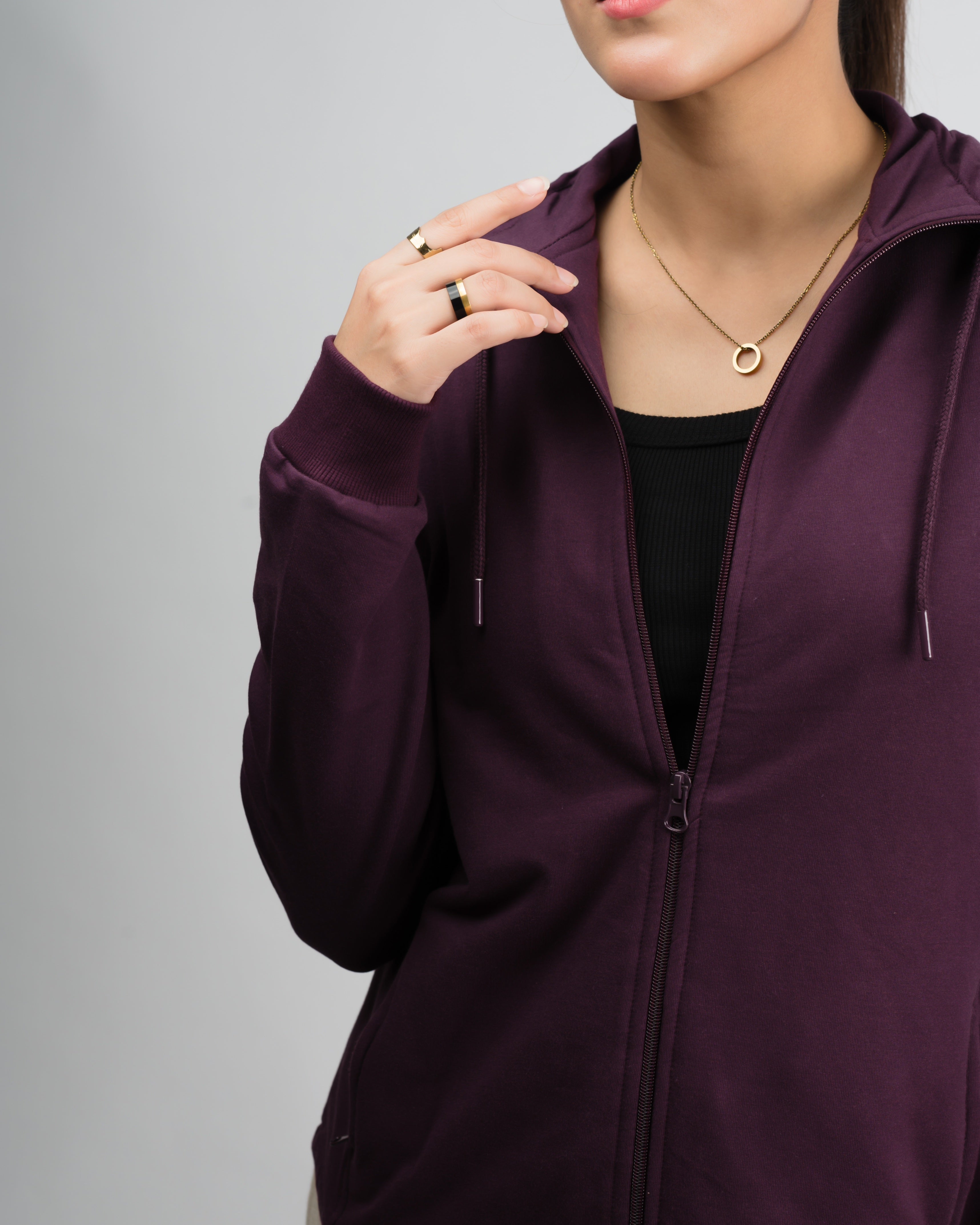 Classic Mock Neck Zipper Jacket Purple