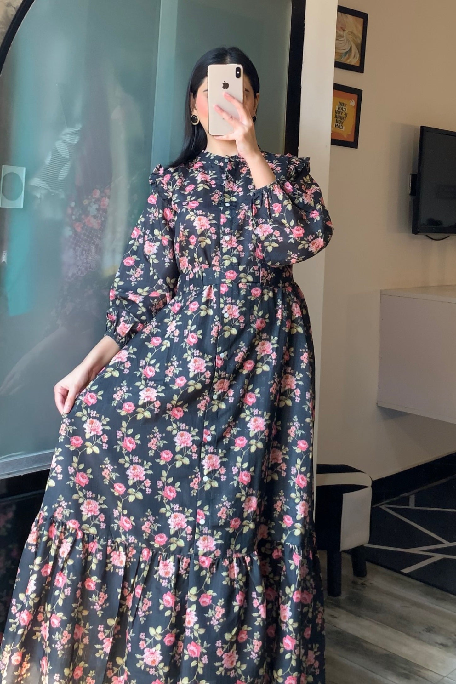 Ashlyn Black Floral Long Maxi Dress