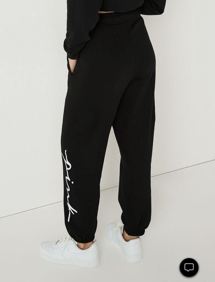 Black Pink Letter Graphic Sweatpant