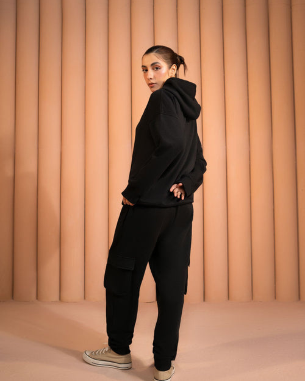 Soft Fleece Relaxed-Fit Black Hoodie