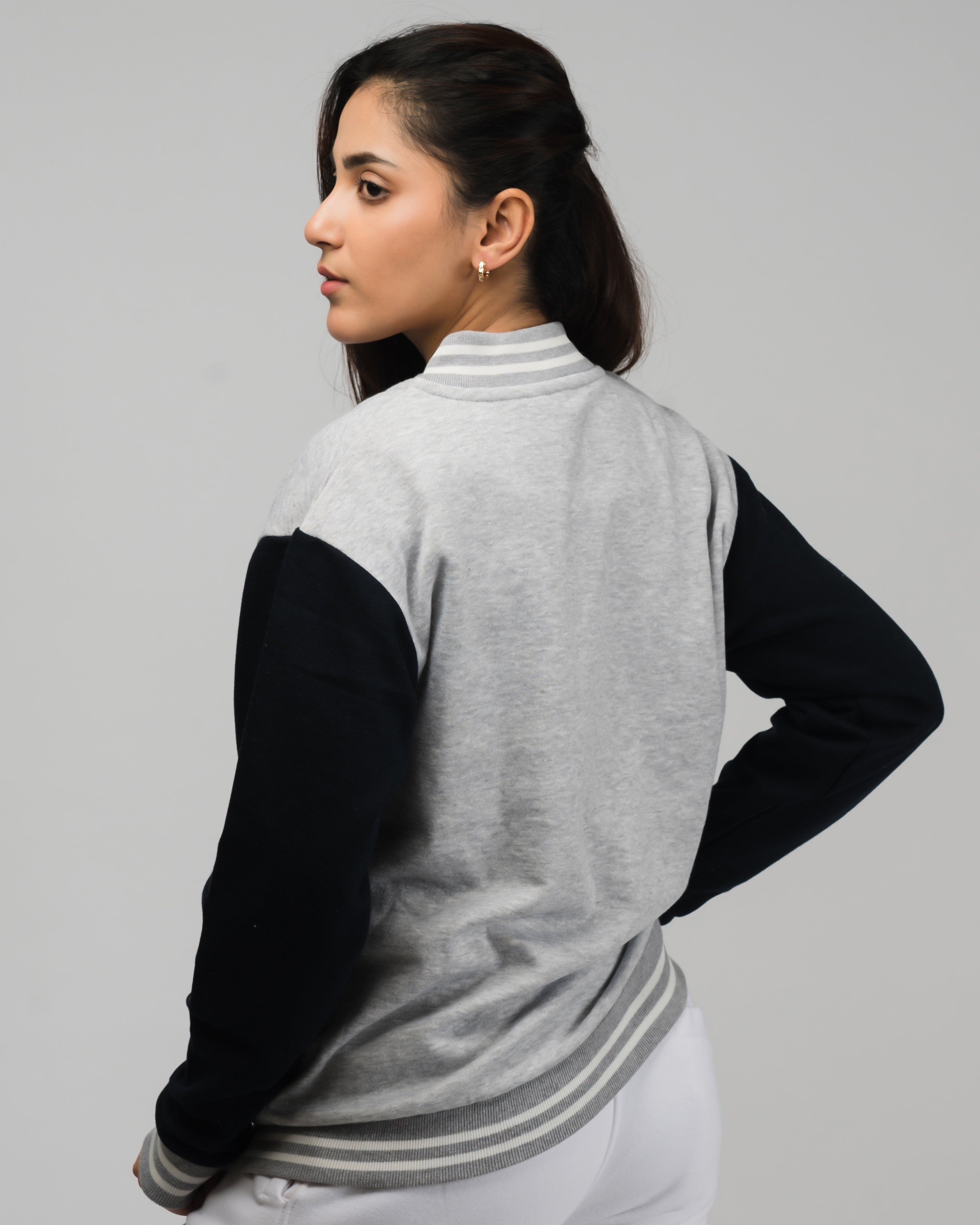 London Embroidered Zipper Baseball Jacket Grey