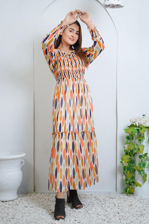 Abstract Printed Lawn Maxi Dress