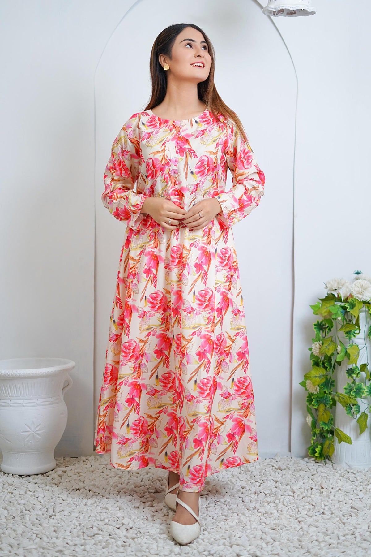Camellia Floral Printed Lawn Maxi Dress