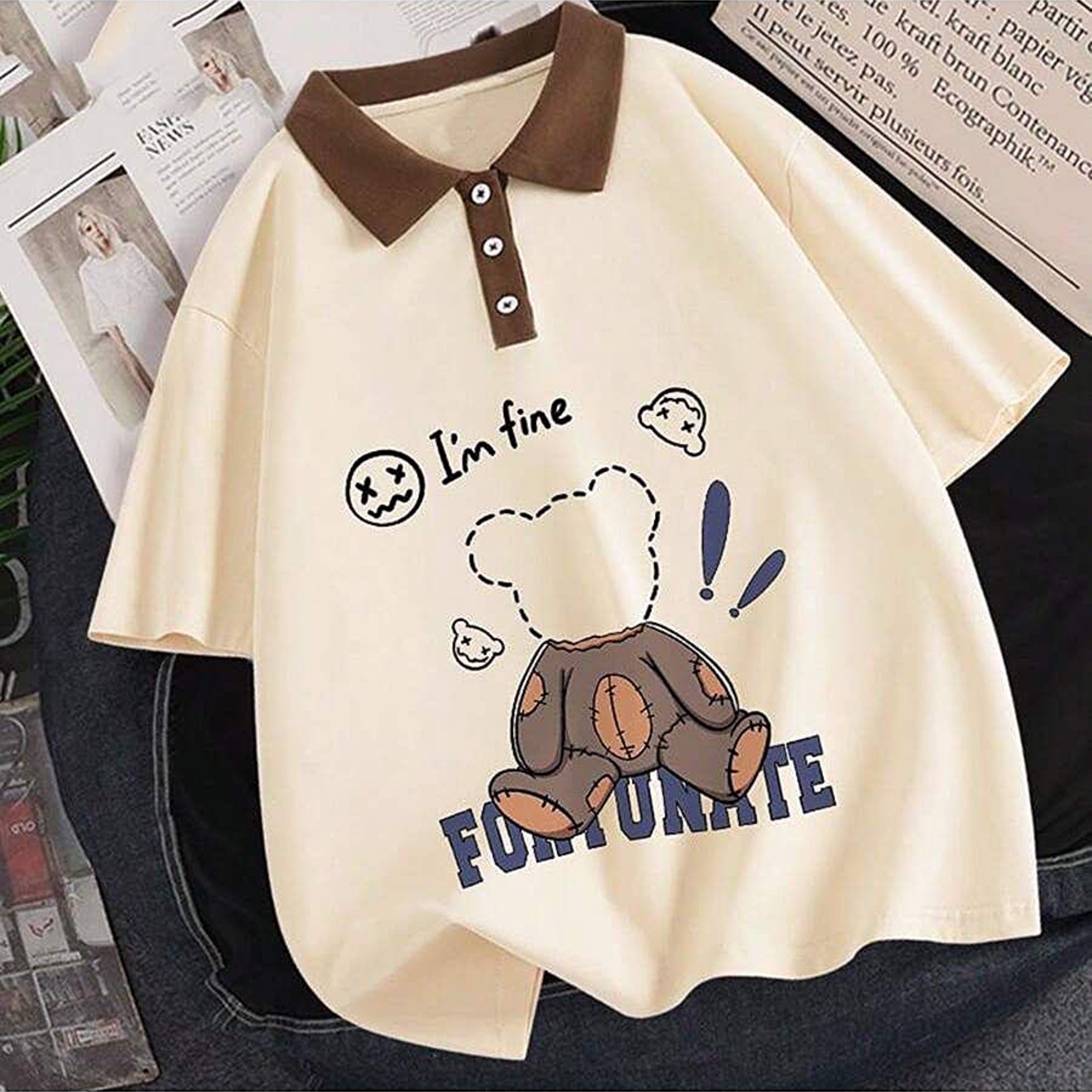 Hombres Camisa Drop Shoulder Polo Shirt Bear