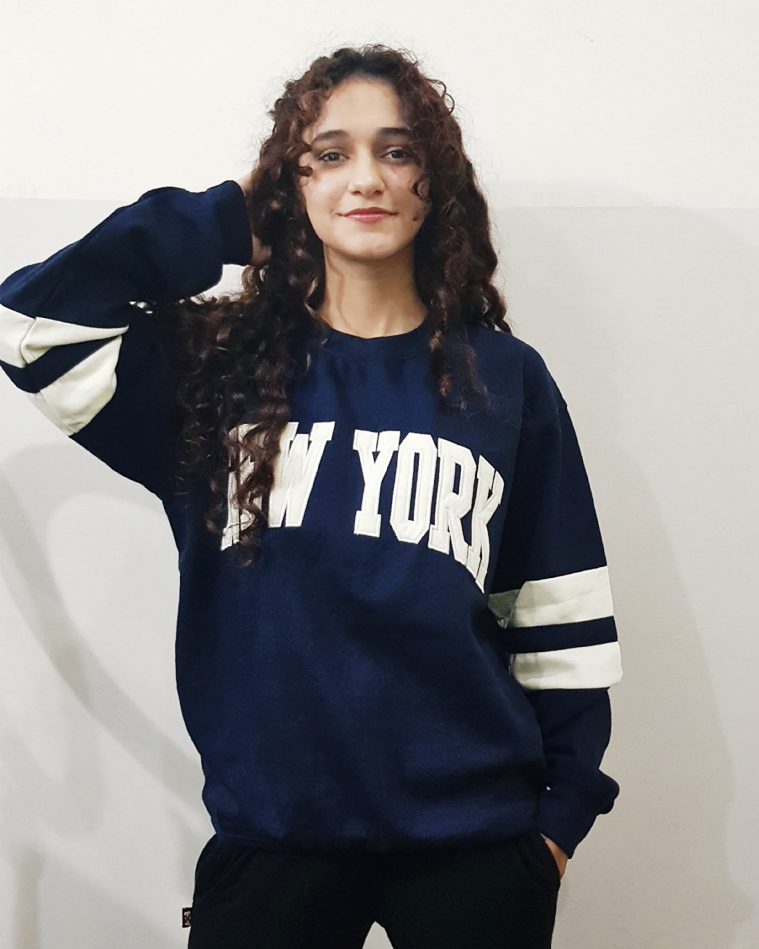 New York Embroidered Contrast sleeve Sweatshirt