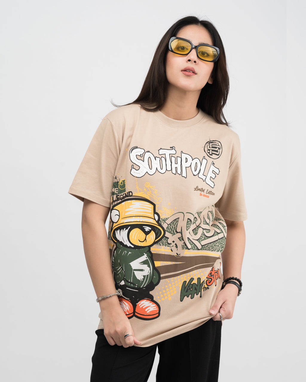 SouthPole Bear Graphic Drop Shoulder Oversized T-shirt