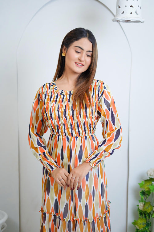Abstract Printed Lawn Maxi Dress