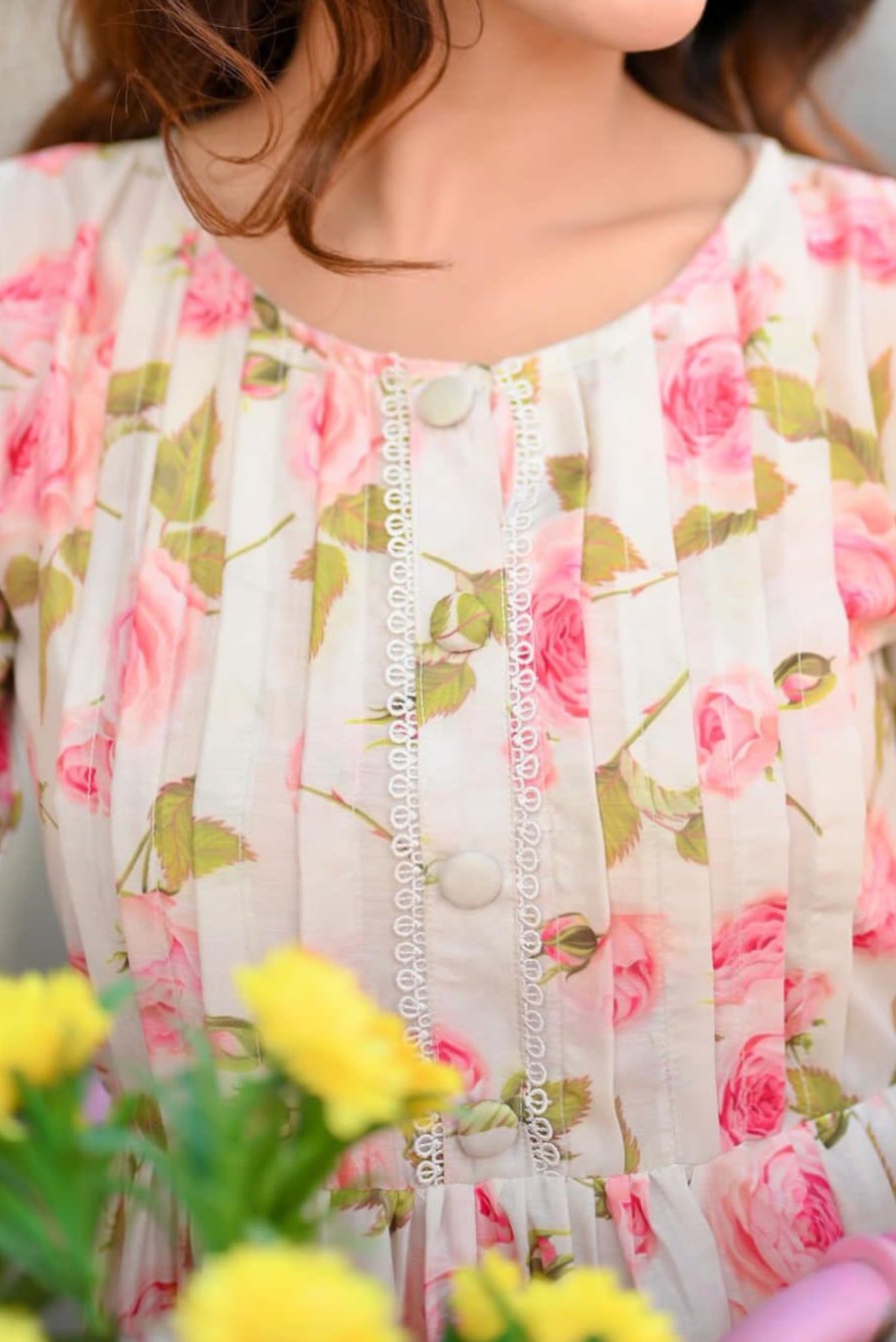 Pink Sophie Rose Floral - Victoria Cotton Linen Dress ( Inner Attached )