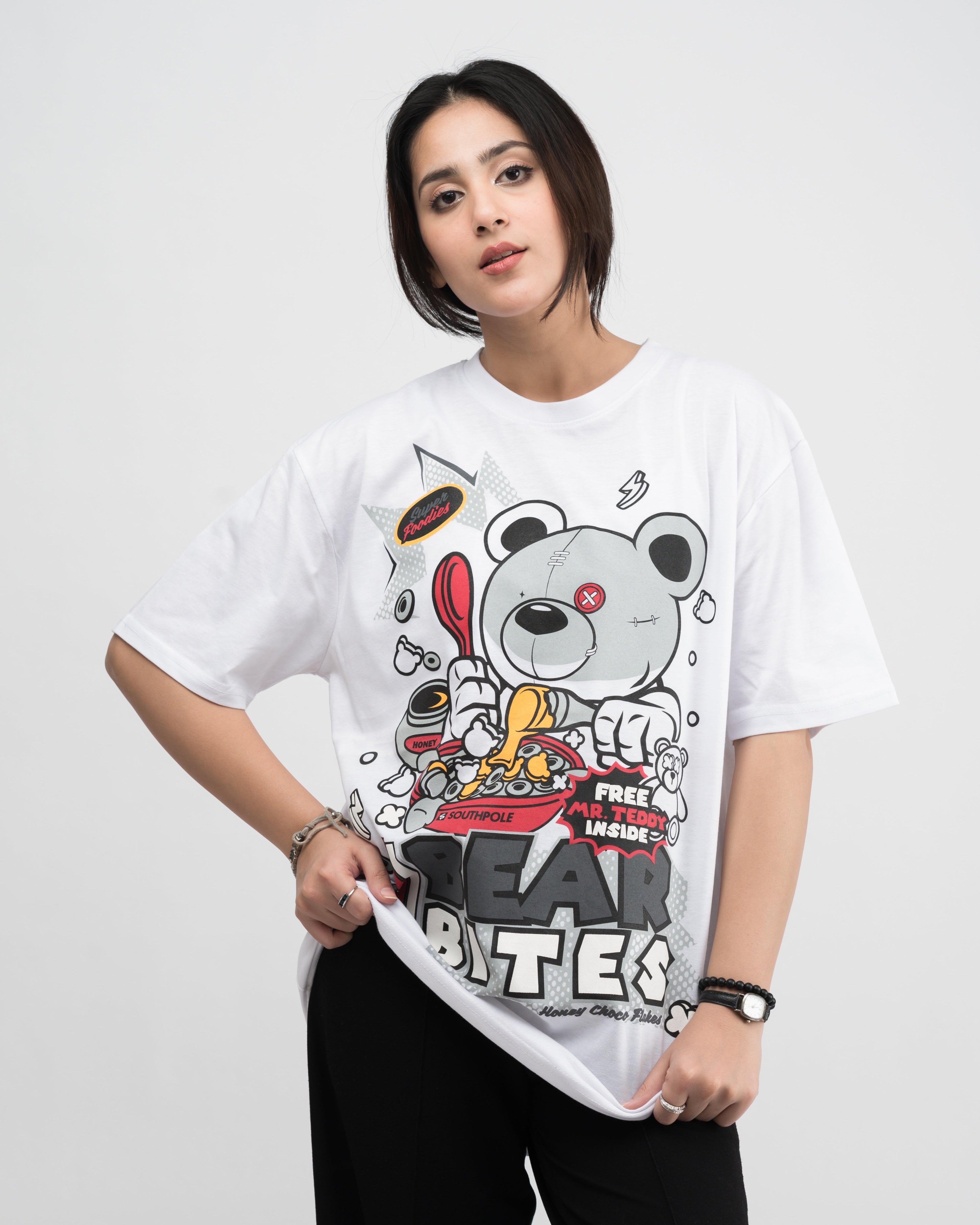 Bear Bites Graphic Drop Shoulder Oversized T-shirt