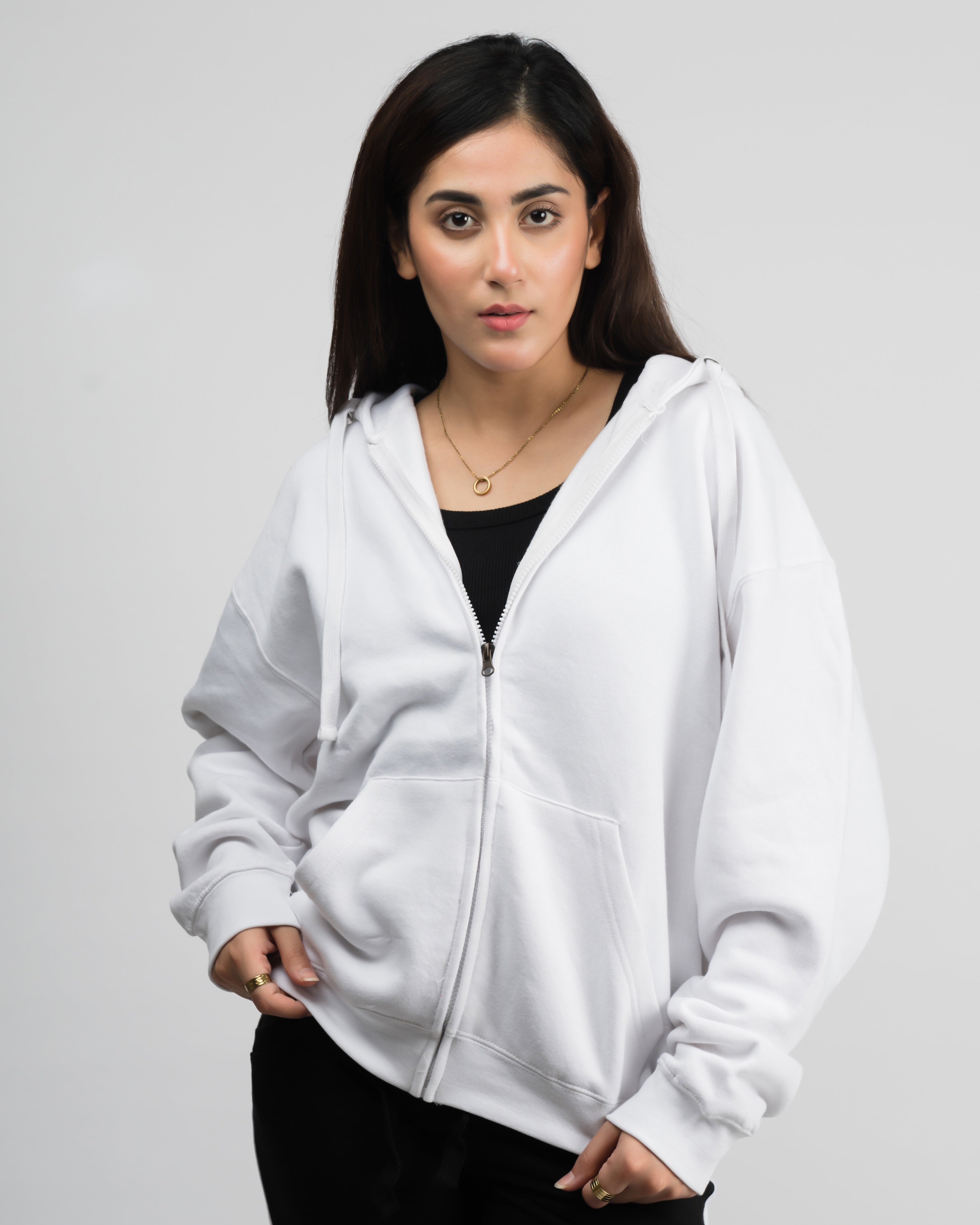 Classic White Pull Over Zipper Hood