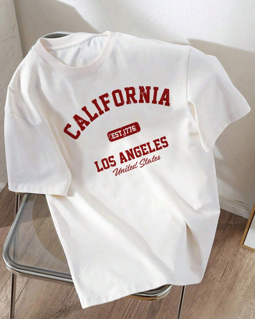 LA California Graphic Drop Shoulder Oversized T-shirt White