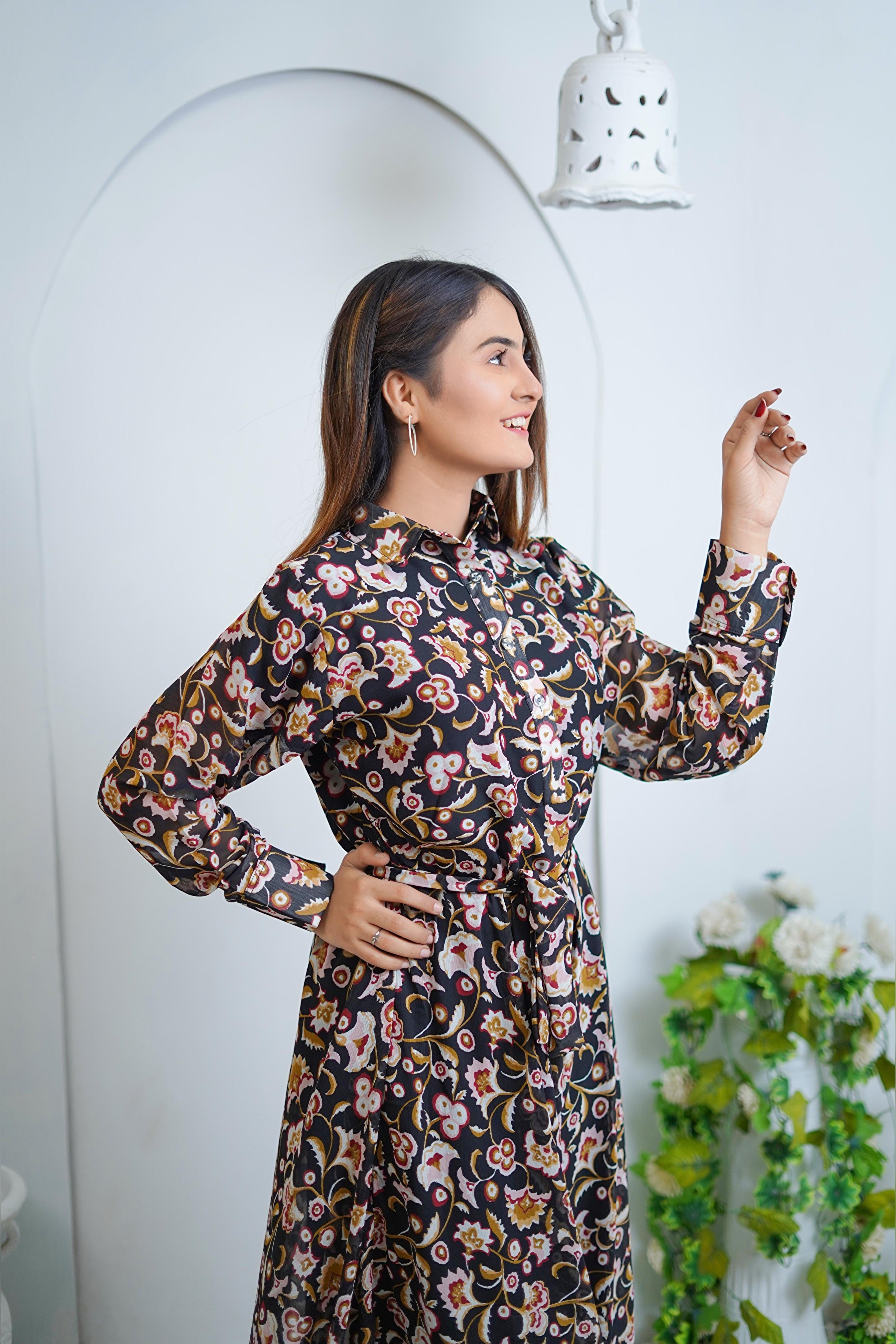Iris Black Floral Printed Lawn Maxi Dress