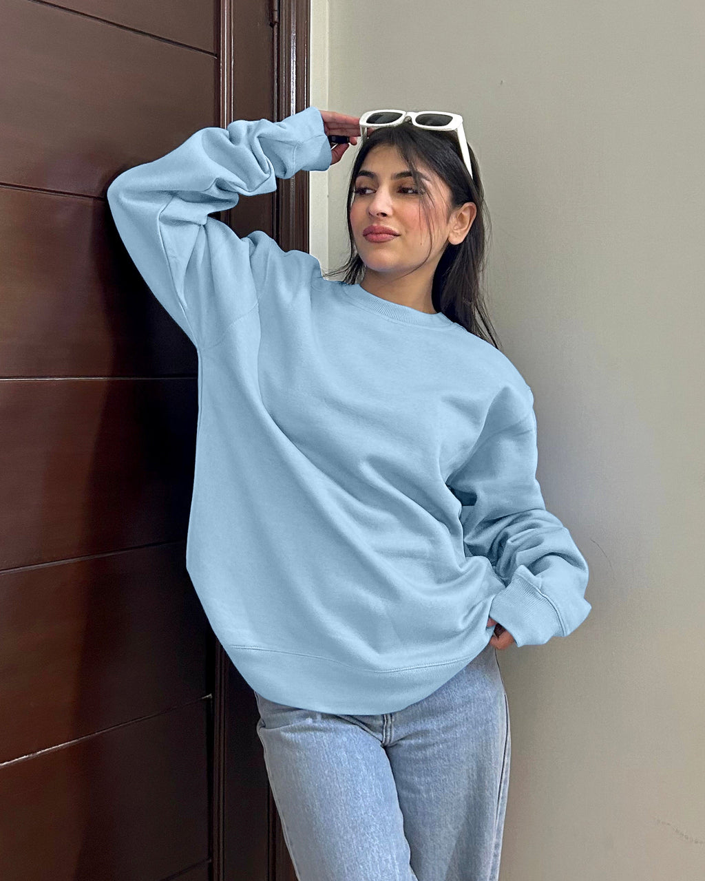 Premium Basic Oversized Fit Sweatshirt Sky Blue