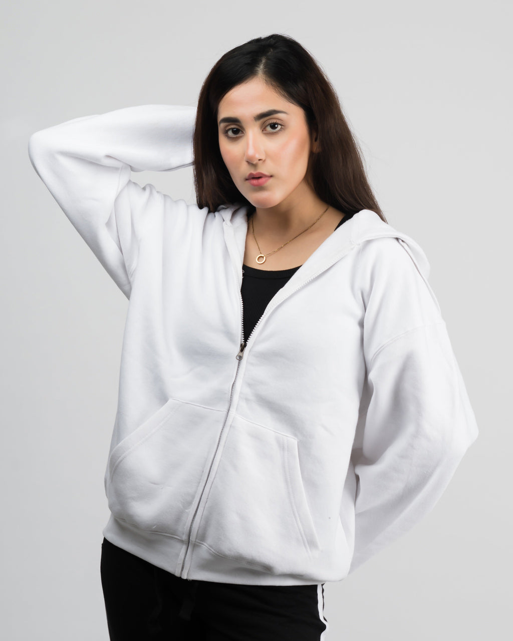 Classic White Pull Over Zipper Hood