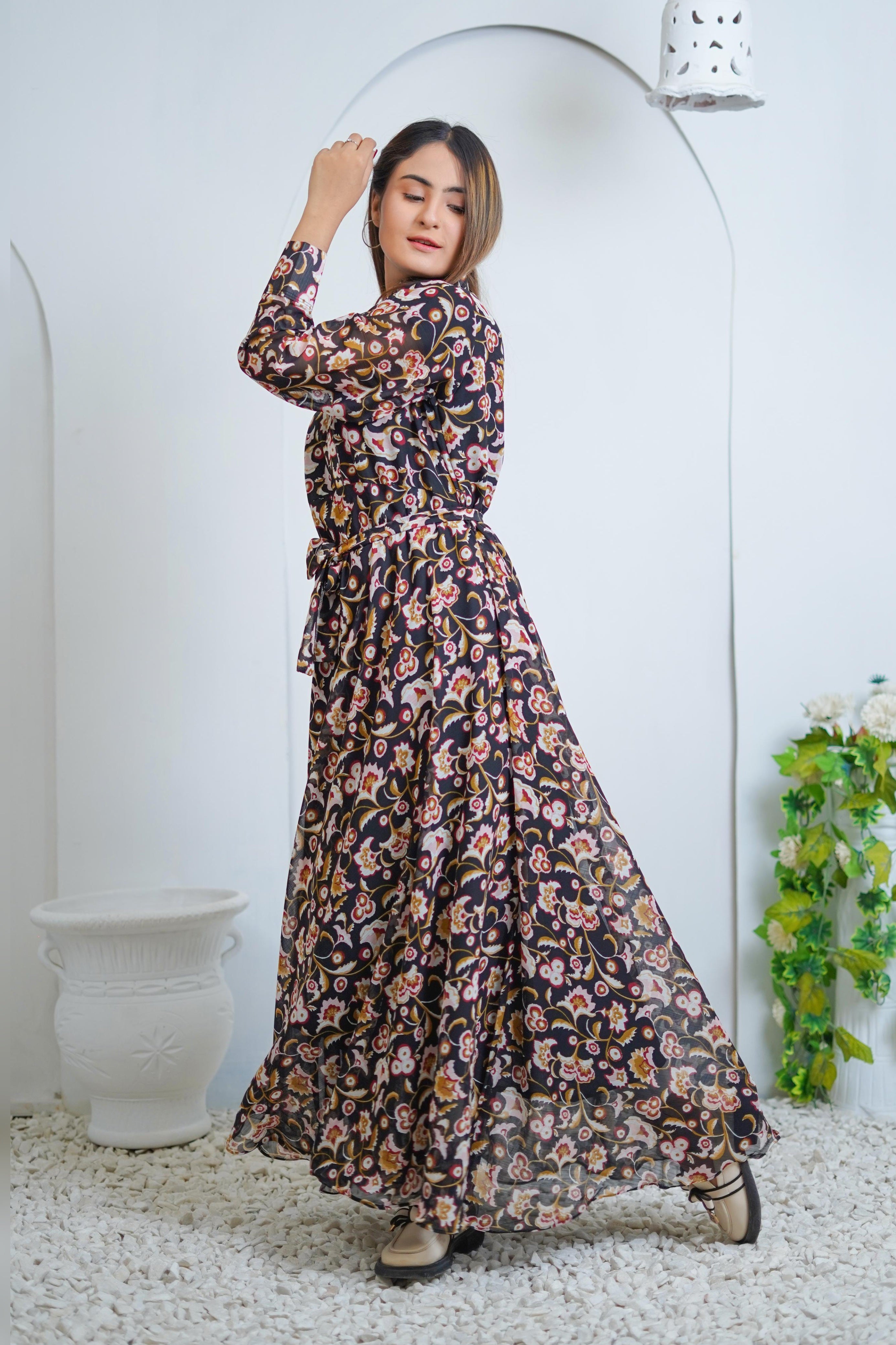 Iris Black Floral Printed Lawn Maxi Dress