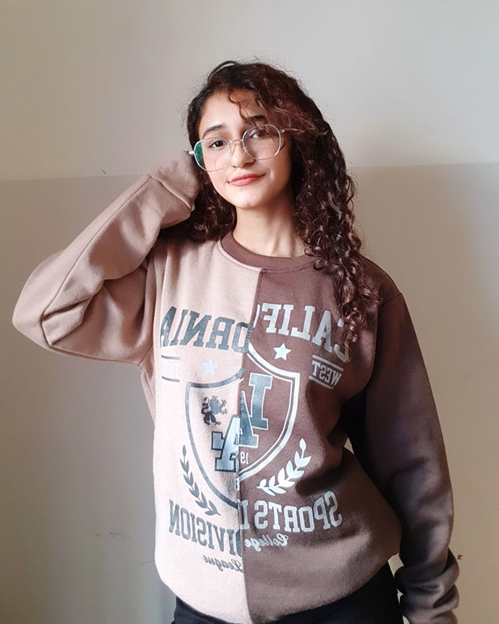 California Spliced Sweatshirt Brown&Beige Split