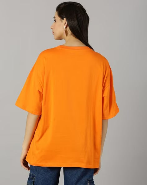 Womens Basic Oversized Drop Shoulder Tee Orange