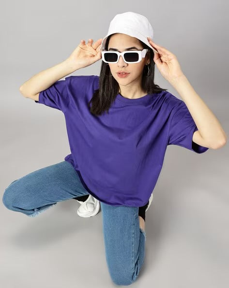 Womens Basic Oversized Drop Shoulder Tee Violet