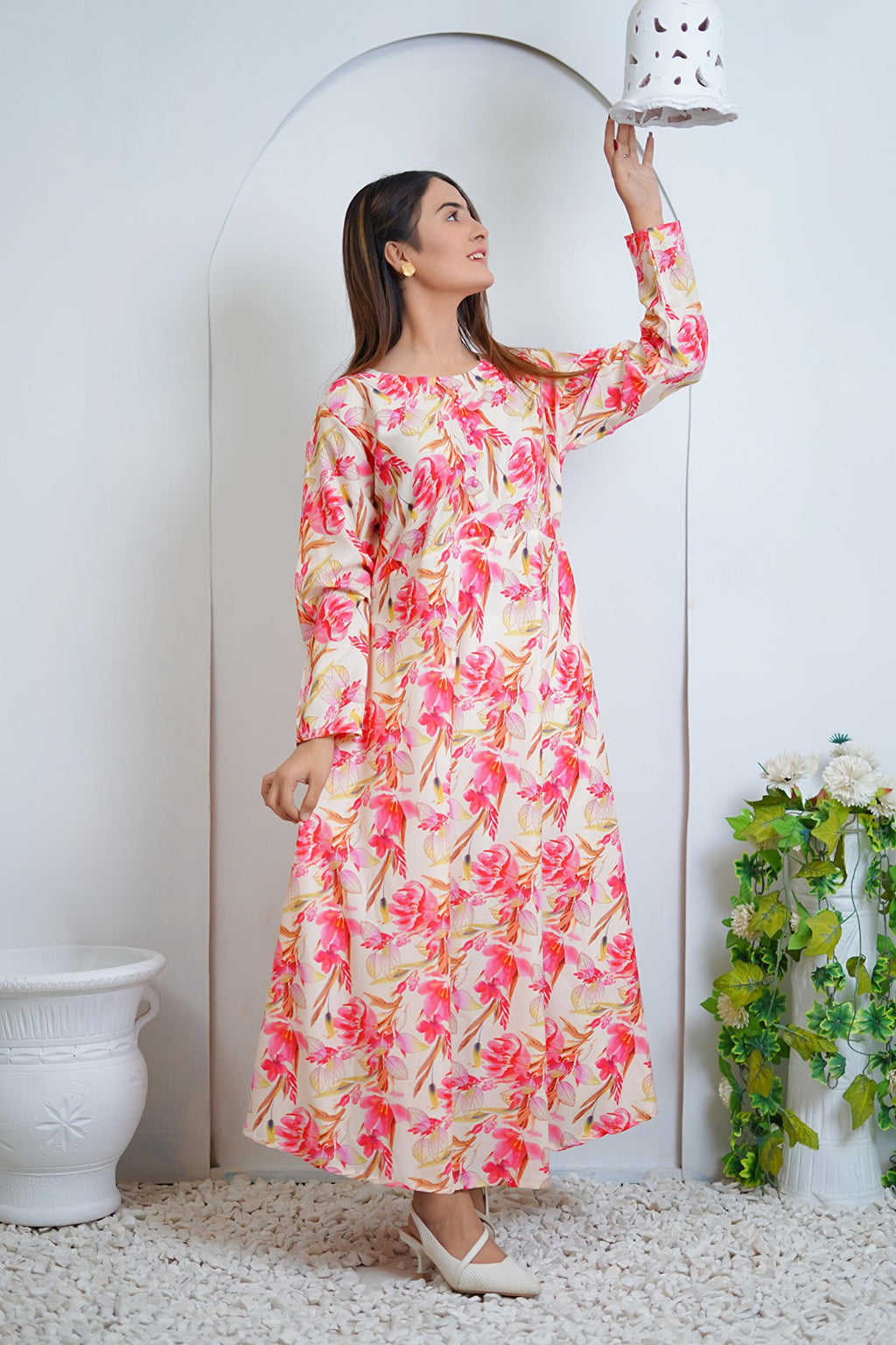 Camellia Floral Printed Lawn Maxi Dress