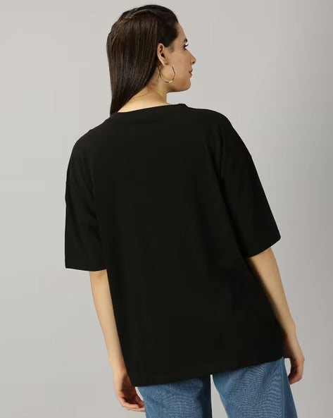 Womens Basic Oversized Drop Shoulder Tee Black
