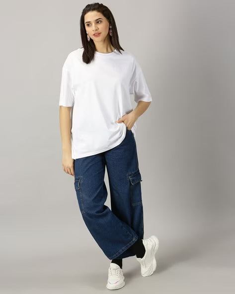 Womens Basic Oversized Drop Shoulder Tee White
