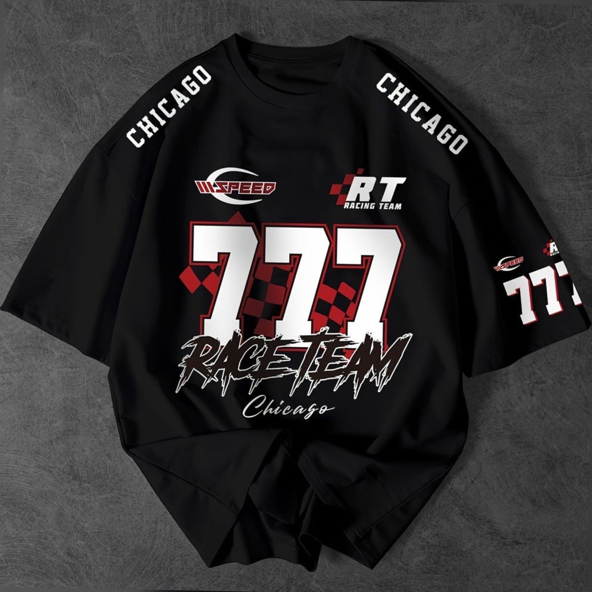 Team 777 FR Chicago Graphic Drop Shoulder Oversized T-shirt Black